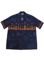 Winnie Fashion Ukulele Navy Cotton Men's Hawaiian Shirt