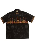 Winnie Fashion Ukulele Black Cotton Men's Hawaiian Shirt