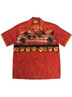 Winnie Fashion Sunset Red Cotton Men's Hawaiian Shirt