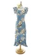 Pacific Legend Hibiscus Blue Cotton Hawaiian Ruffle Long Muumuu Dress