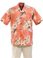 Pacific Legend Hibiscus Peach Cotton Men's Hawaiian Shirt