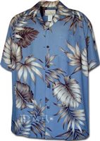 Pacific Legend Monstera Blue Rayon Men's Hawaiian Shirt