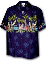 Pacific Legend Surfboard Navy Cotton Men's Hawaiian Shirt