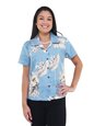 Pacific Legend Hibiscus Blue Cotton Women&#39;s Fitted Hawaiian Shirt