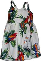 Pacific Legend Parrot White Cotton Toddlers Hawaiian Bungee Dress