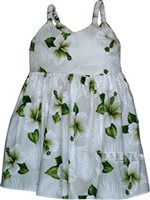 Pacific Legend Hibiscus White Cotton Toddlers Hawaiian Bungee Dress