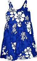 Pacific Legend White Hibiscus Blue Cotton Toddlers Hawaiian Bungee Dress