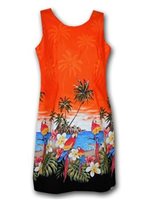 Pacific Legend Parrot Orange Cotton Hawaiian Tank Short Dress