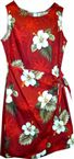Pacific Legend Hibiscus Monstera Red Cotton Hawaiian Sarong Short Dress
