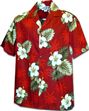 Pacific Legend Hibiscus Monstera Red Cotton Boys Junior Hawaiian Shirt