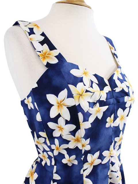 Royal Hawaiian Creations Plumeria Blue Cotton Hawaiian Mini Sundress Alohaoutlet 9535