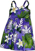 Pacific Legend Plumeria & Monstera Purple Cotton Toddlers Hawaiian Bungee Dress