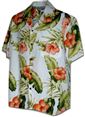 Pacific Legend Hibiscus &amp; Monstera White Cotton Men&#39;s Hawaiian Shirt