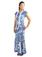 Royal Hawaiian Creations Hibiscus Panel Blue Poly Cotton Hawaiian Nahenahe Ruffle Long Muumuu Dress