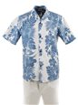 Royal Hawaiian Creations Hibiscus Panel Blue Poly Cotton Men&#39;s Hawaiian Shirt
