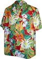 Pacific Legend Tropical Flowers Red Cotton Men&#39;s Hawaiian Shirt