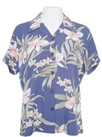 Two Palms Pali Orchid Blue Rayon Women's Hawaiian Shirt