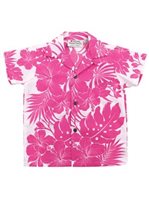 [Exclusive] Royal Hawaiian Creations Hibiscus Panel Pink Poly Cotton Boys Hawaiian Shirt