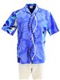 Royal Hawaiian Creations Monstera Lei Blue Poly Cotton Men&#39;s Hawaiian Shirt