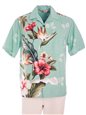 Royal Hawaiian Creations Tropical Flowers Teal Rayon Men's Hawaiian Shirt