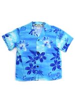 Two Palms Moonlight Scenic Blue Rayon Boys Hawaiian Shirt