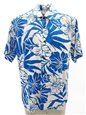 Hibiscus Blue Rayon Men's Hawaiian Shirt