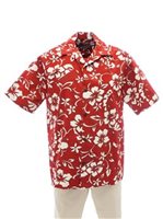 Hilo Hattie Classic Hibiscus Pareo Red Cotton Men's Hawaiian Shirt