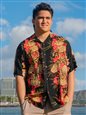 Hilo Hattie Pineapple Panel Black Rayon Men&#39;s Hawaiian Shirt