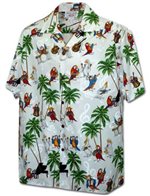 Pacific Legend Parrot & Palm Tree White Cotton Men's Hawaiian Shirt