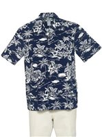 Two Palms Love Shack Navy Cotton Men's Hawaiian Shirt