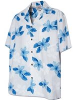 Pacific Legend Plumeria Blue Cotton Men's Hawaiian Shirt
