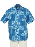 Hilo Hattie Petro Blue Cotton Men's Hawaiian Shirt