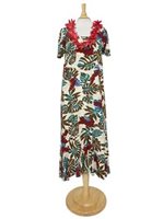 Hilo Hattie Red Ginger  Cream Rayon Hawaiian Short Sleeve Tea Dress