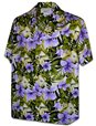 Pacific Legend Hibiscus&amp;Leaves Purple Cotton Men&#39;s Hawaiian Shirt