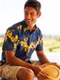 Reyn Spooner 50th State Flower Navy Cotton Polyester Men's Hawaiian Shirt Classic Fit