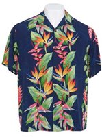 Hilo Hattie Bird of Paradise Panel Royal Rayon Men's Hawaiian Shirt