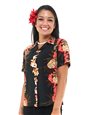 Hilo Hattie Pineapple panel Black Rayon Women&#39;s Hawaiian Shirt