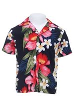 Two Palms Orchid & Plumeria Navy Rayon Boys Hawaiian Shirt