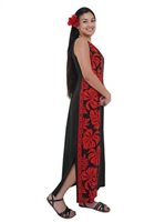 Hilo Hattie Prince Kuhio Black&Red Rayon Piping Neck Long Dress