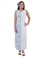 Hilo Hattie Prince Kuhio White&Blue Rayon Piping Neck Long Dress