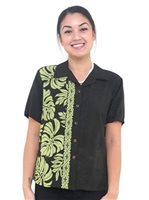 Hilo Hattie Prince Kuhio Black & Green Rayon Women's Hawaiian Shirt