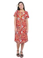 Hilo Hattie Vintage Scenic Red Rayon Women's Hawaiian Short Dress