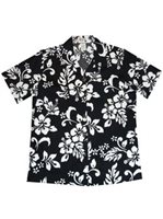 Ky's Classic Hibiscus Black Cotton Women's Hawaiian Shirt