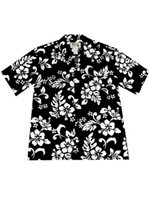 Ky's Classic Hibiscus Black Cotton Men's Hawaiian Shirt