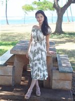 Angels by the Sea Palm Tree Leaves Olive Rayon Long Dress