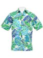 [Exclusive] Anuenue Monstera Leaf Green&amp;Blue  Poly Cotton Men&#39;s Hawaiian Shirt