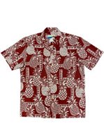 Waimea Casuals Tapa Pineapple Red Cotton Men's Hawaiian Shirt