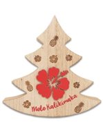 ハワイアン ウッドブロックサイン 15cm x 15cm [クリスマスツリー & ハイビスカス]