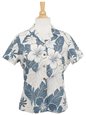 Two Palms Lanai Blue Cotton Women&#39;s Hawaiian Shirt