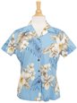 Two Palms Hibiscus Trend Light Blue Cotton Women&#39;s Hawaiian Shirt